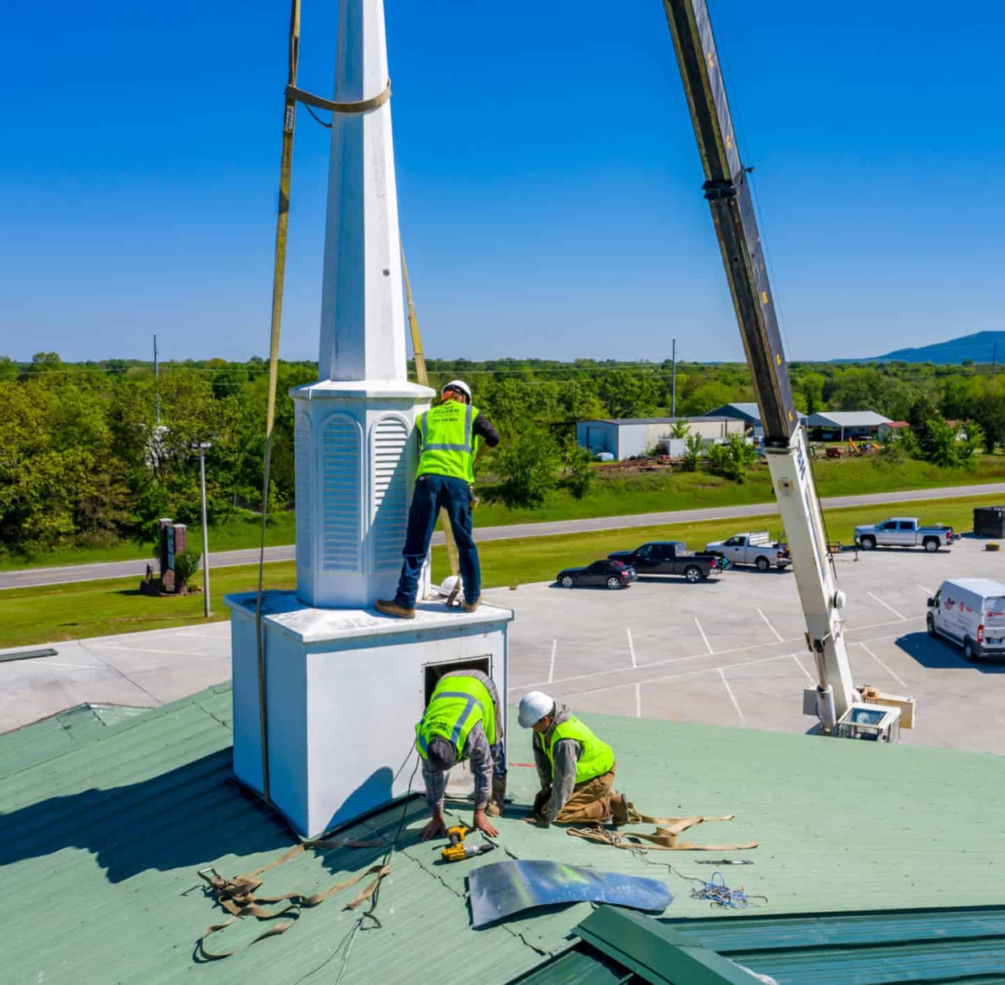 commercial-during Steeple installation and restoration in Oklahoma