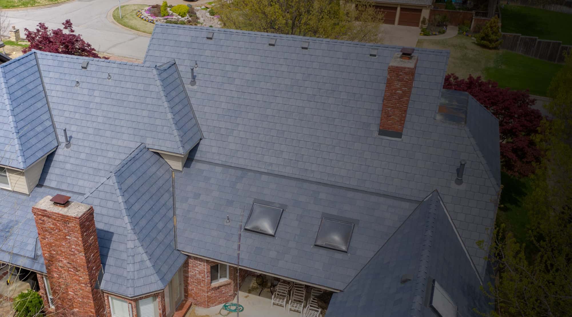 Slate shingle roof residential home in Oklahoma