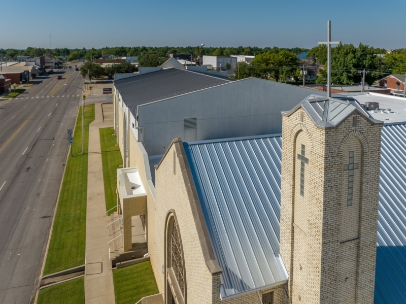 Marlow First Baptist Aerial view of roof
