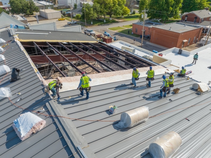 Metal roof and insulation installation