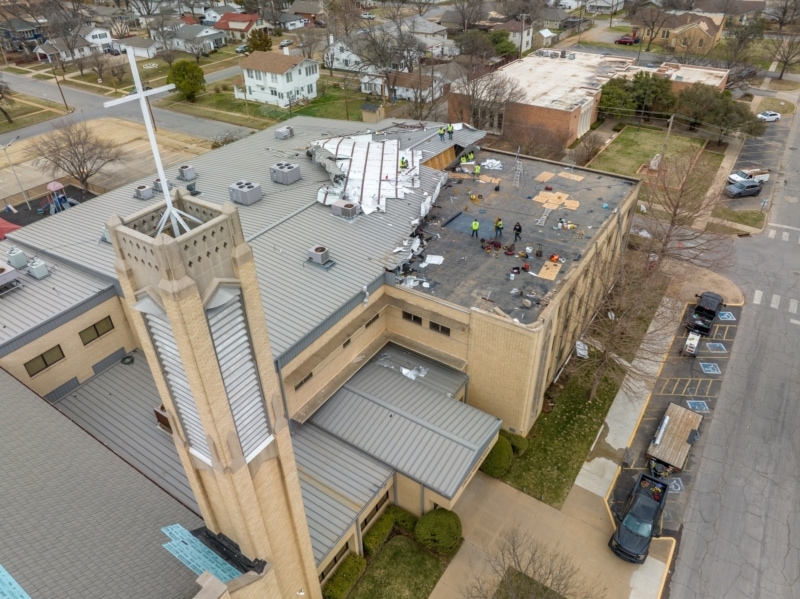 Emergency roof repair and replacement for church in Oklahoma