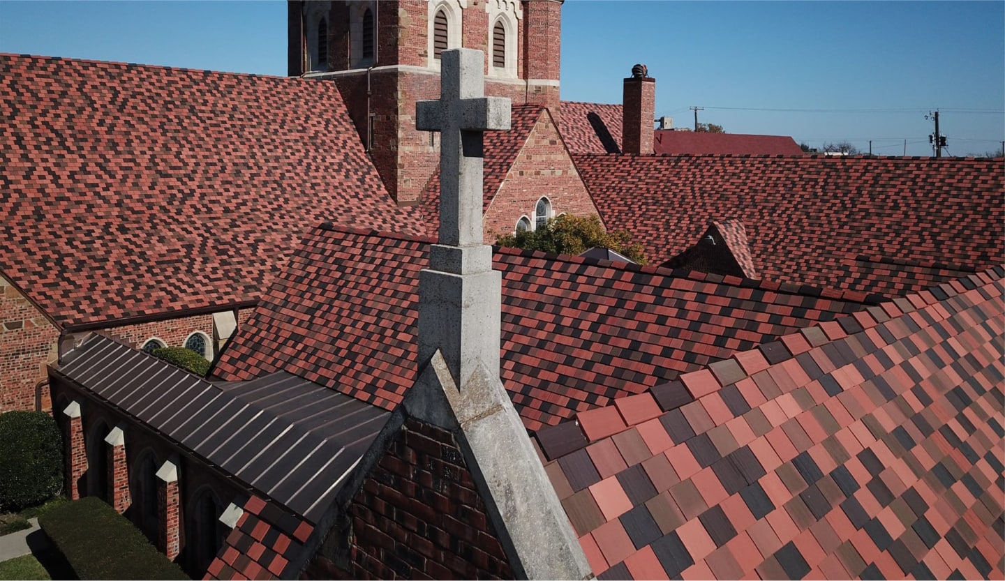 Historic church tile roof restoration in Oklahoma