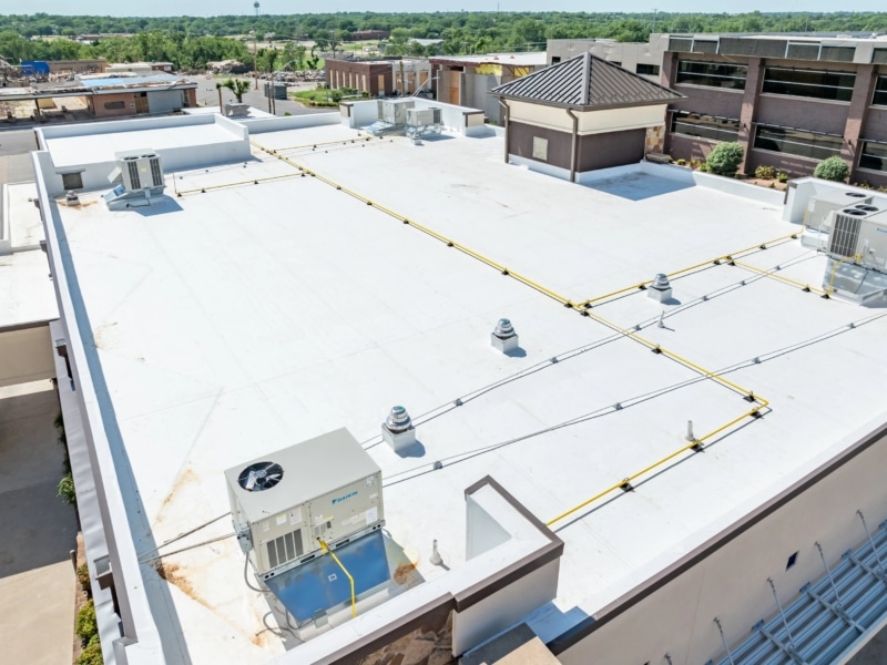 BancFirst Sulpher Roof Replacement, Flat Roof TPO, Metal, EFIS Replacement, HVAC