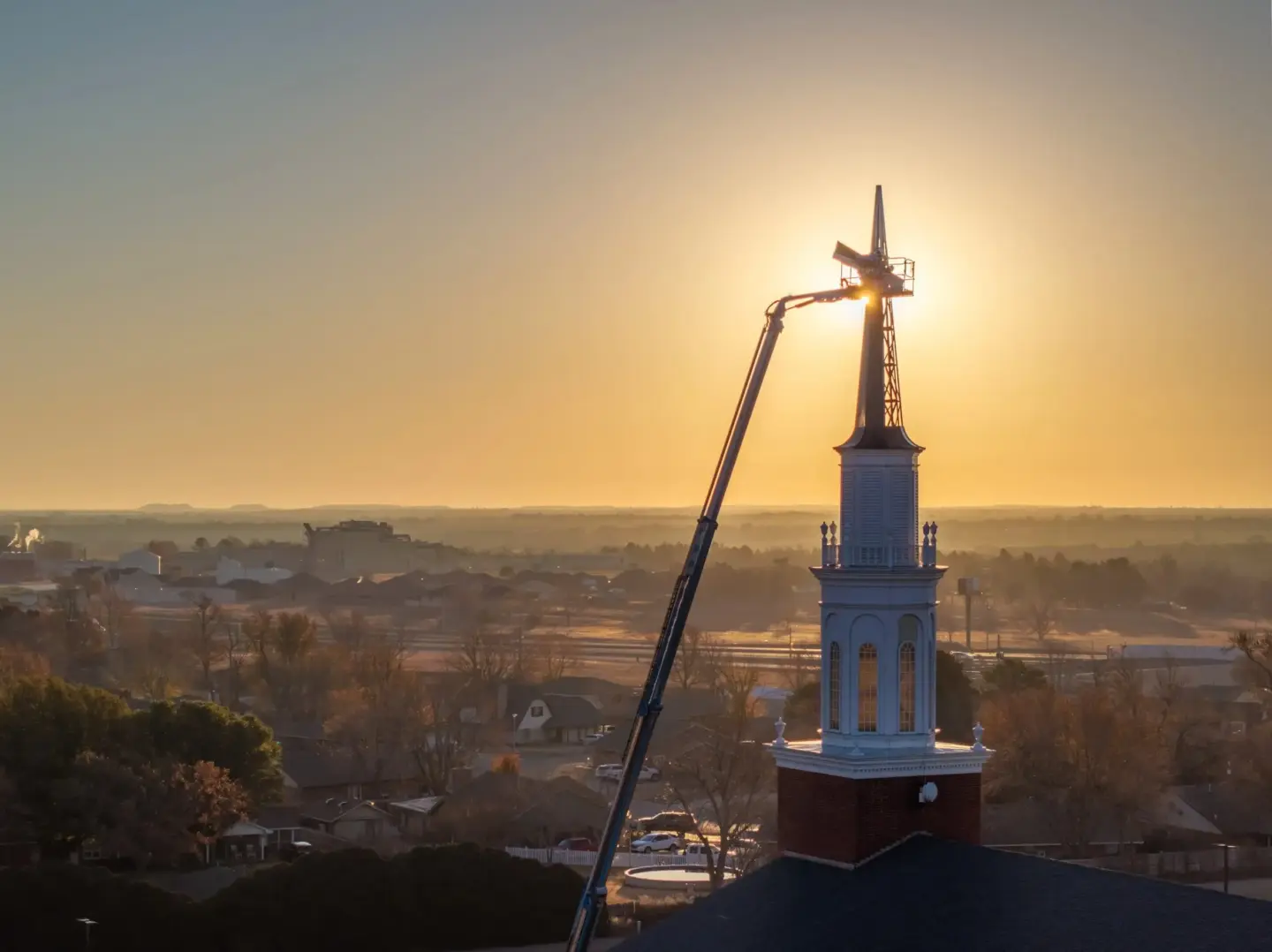 Weatherford FBC steeple sunrise 2b drone edited DJI 80510 0230 HDR Large