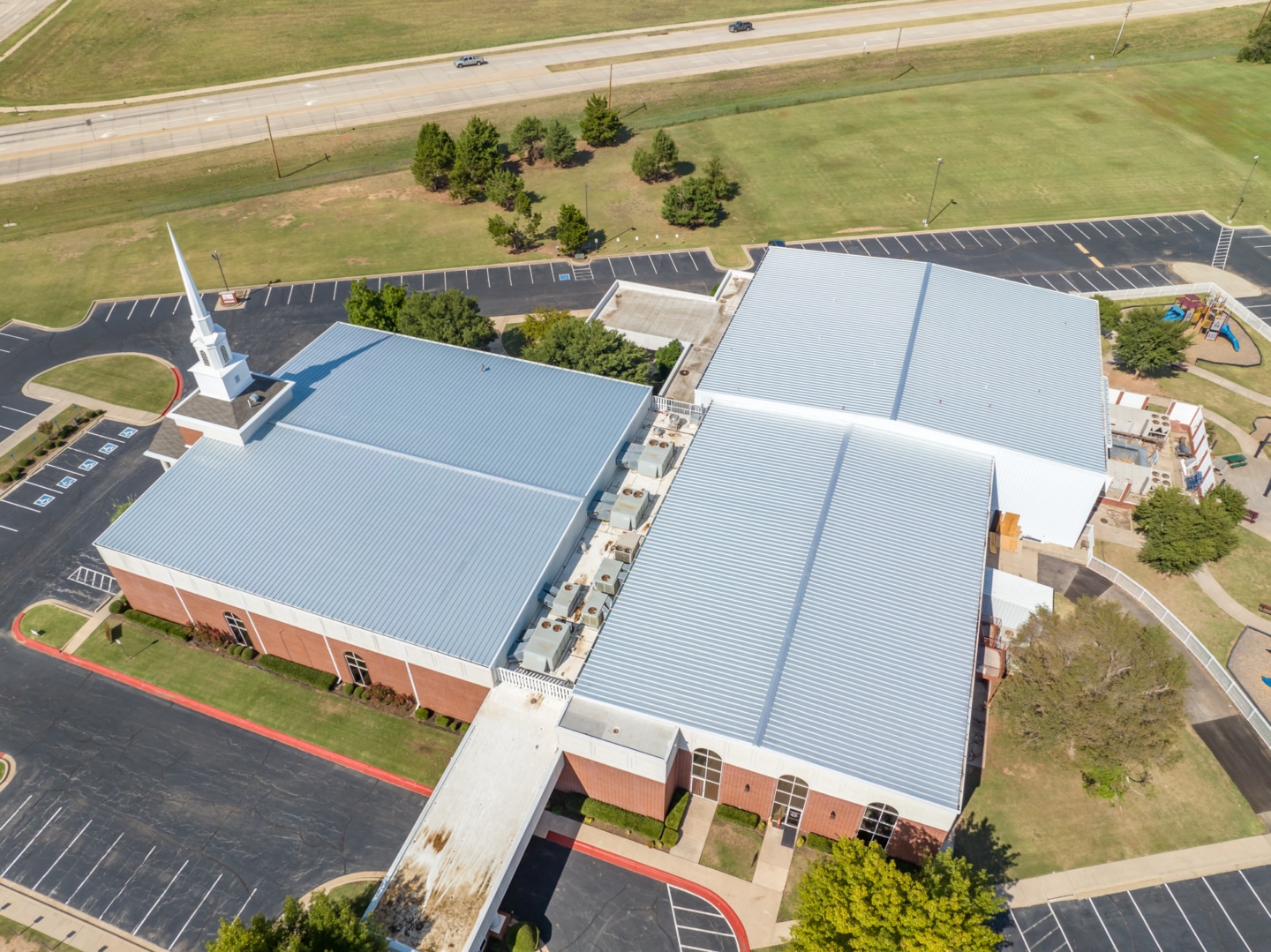 Completed metal roofing project for a church.