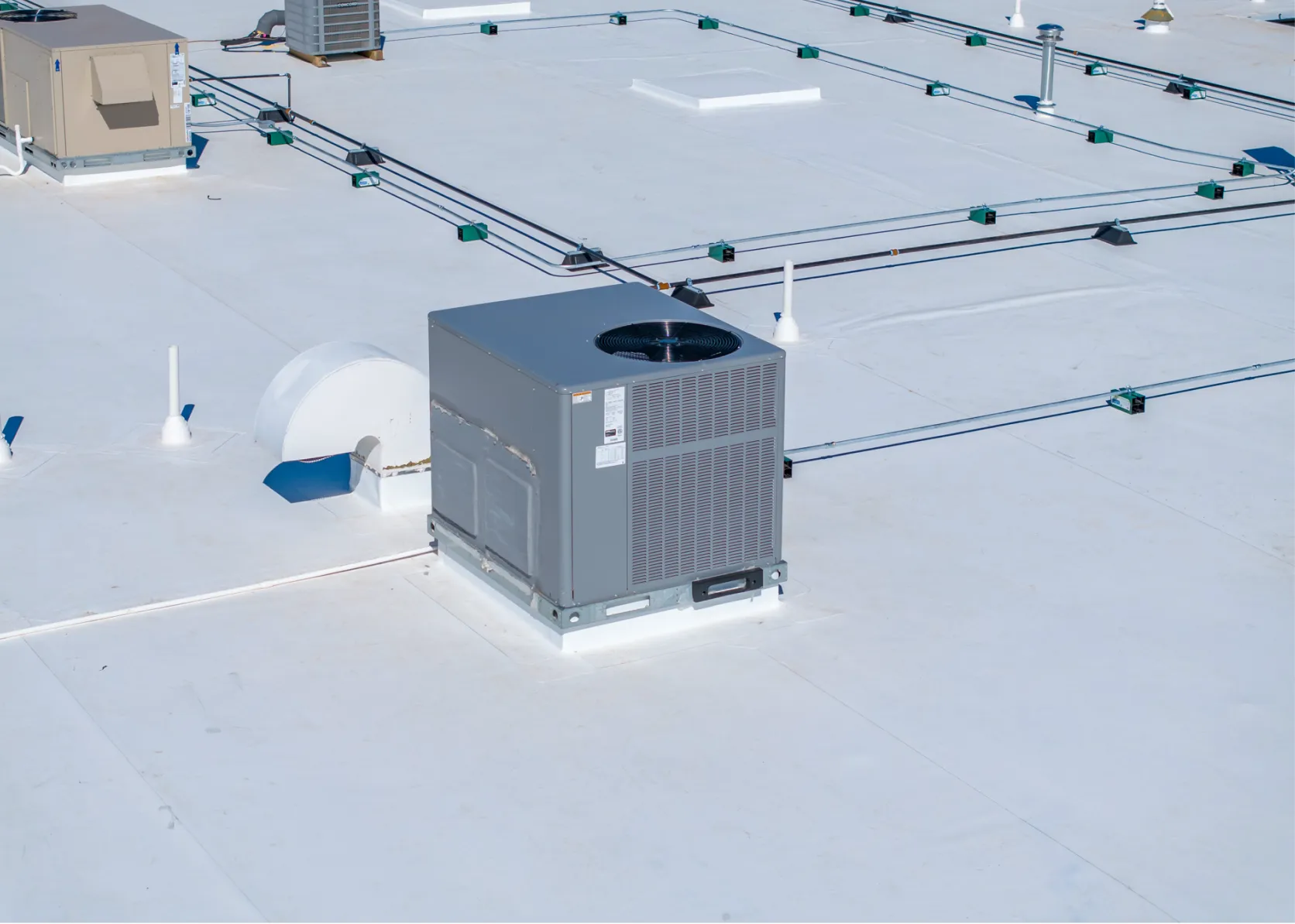 Completed TPO roofing installation for flat roof commercial property