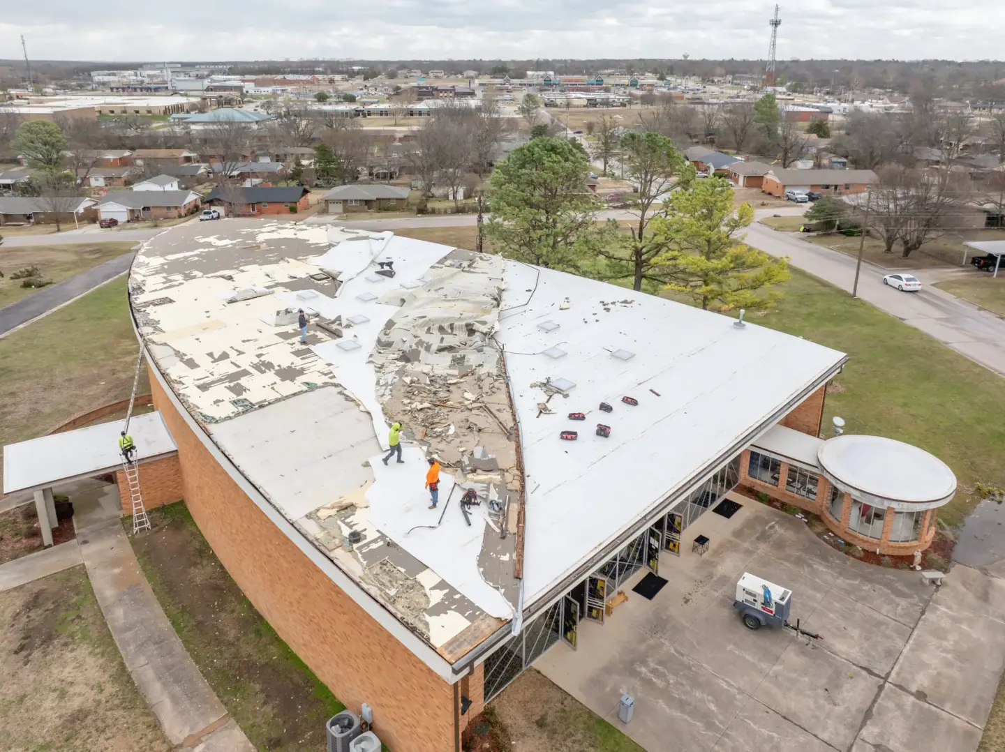 Storm damage to a flat roof