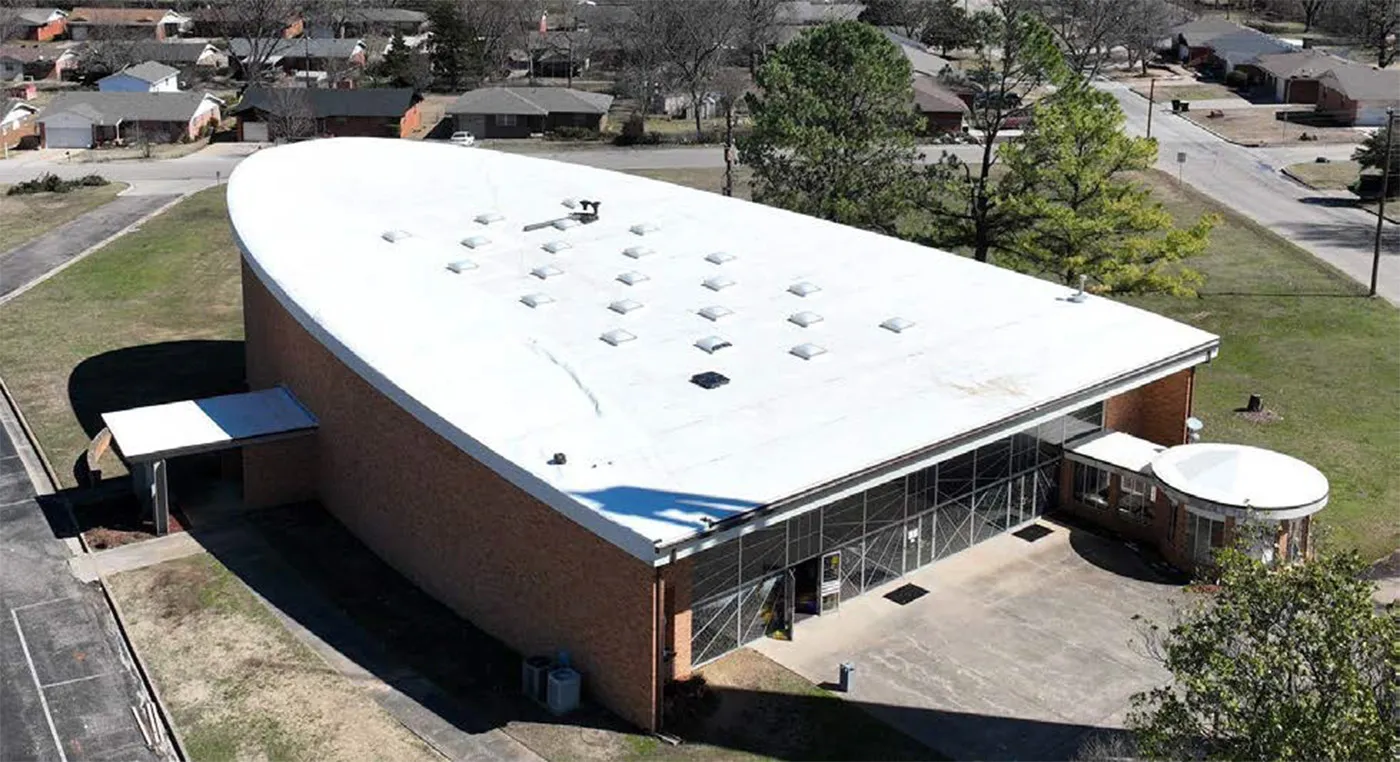 Repaired flat roof of a church