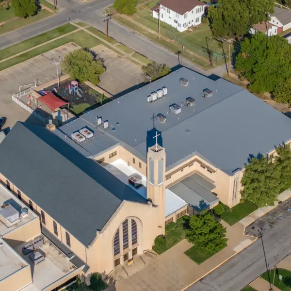 Repaired metal roof of a church