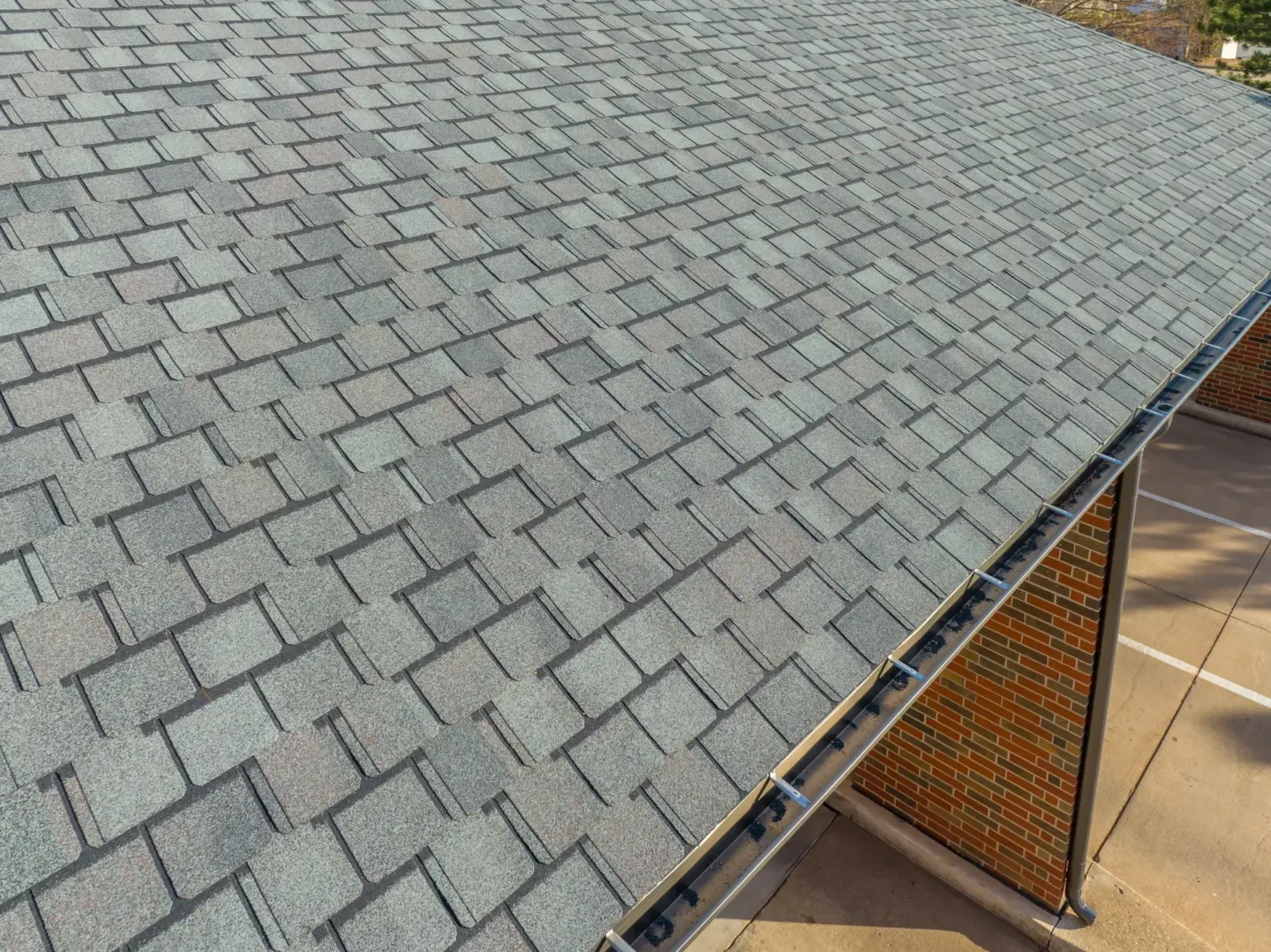 Asphalt shingles on a commercial roof