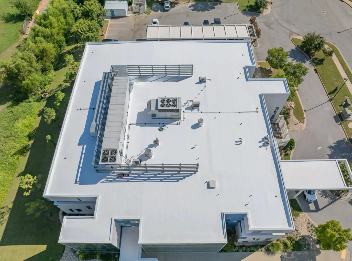 Completed flat roofing project on a healthcare building
