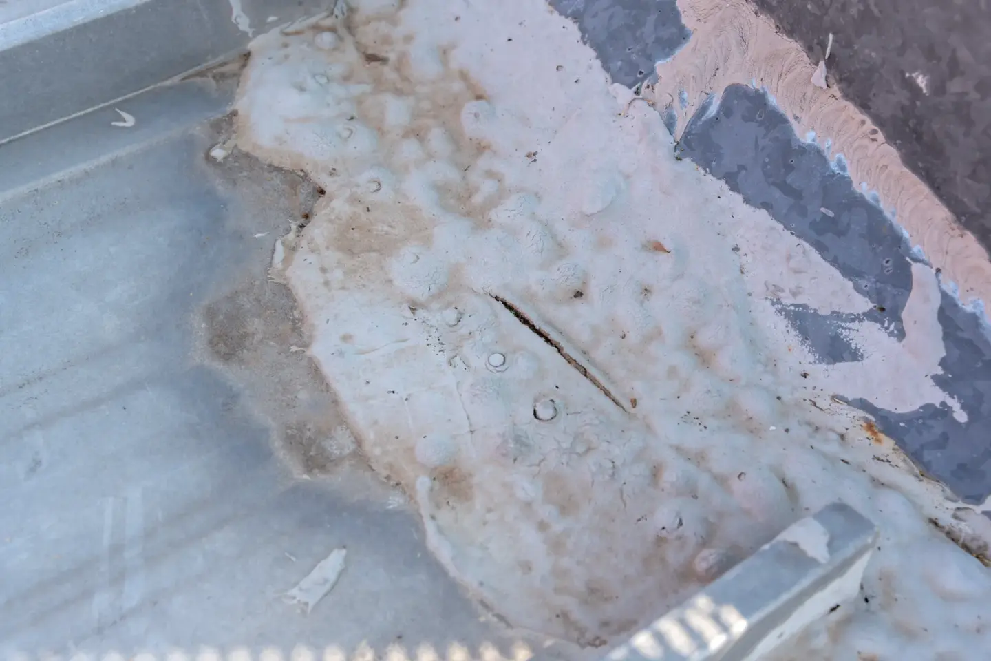 Crack in a metal roof