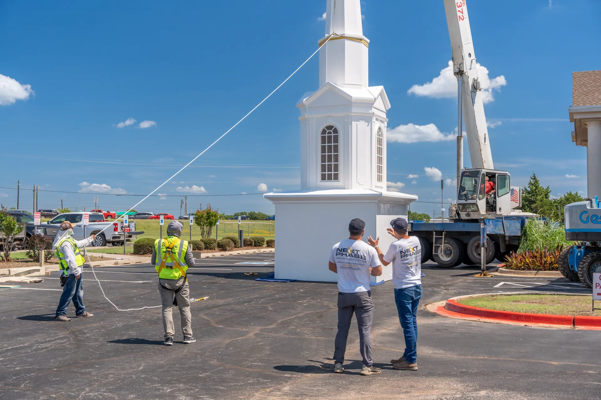Crew during steeple installation project