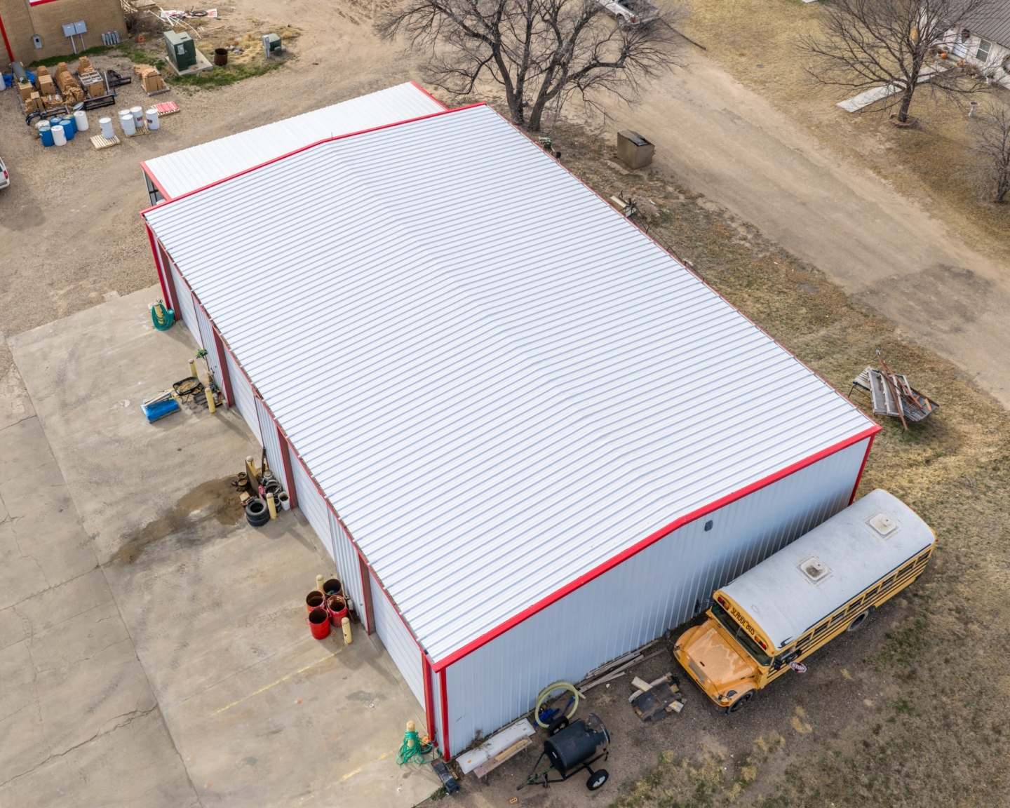 Texhoma Schools metal roof on bus barn